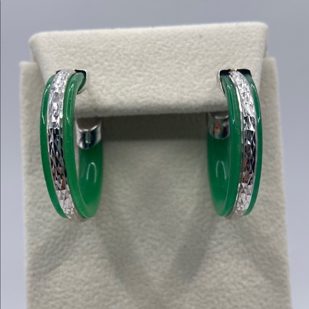 Affinity Gems Sterling Silver 925 Opaque Jade Hoop Earrings Pierced